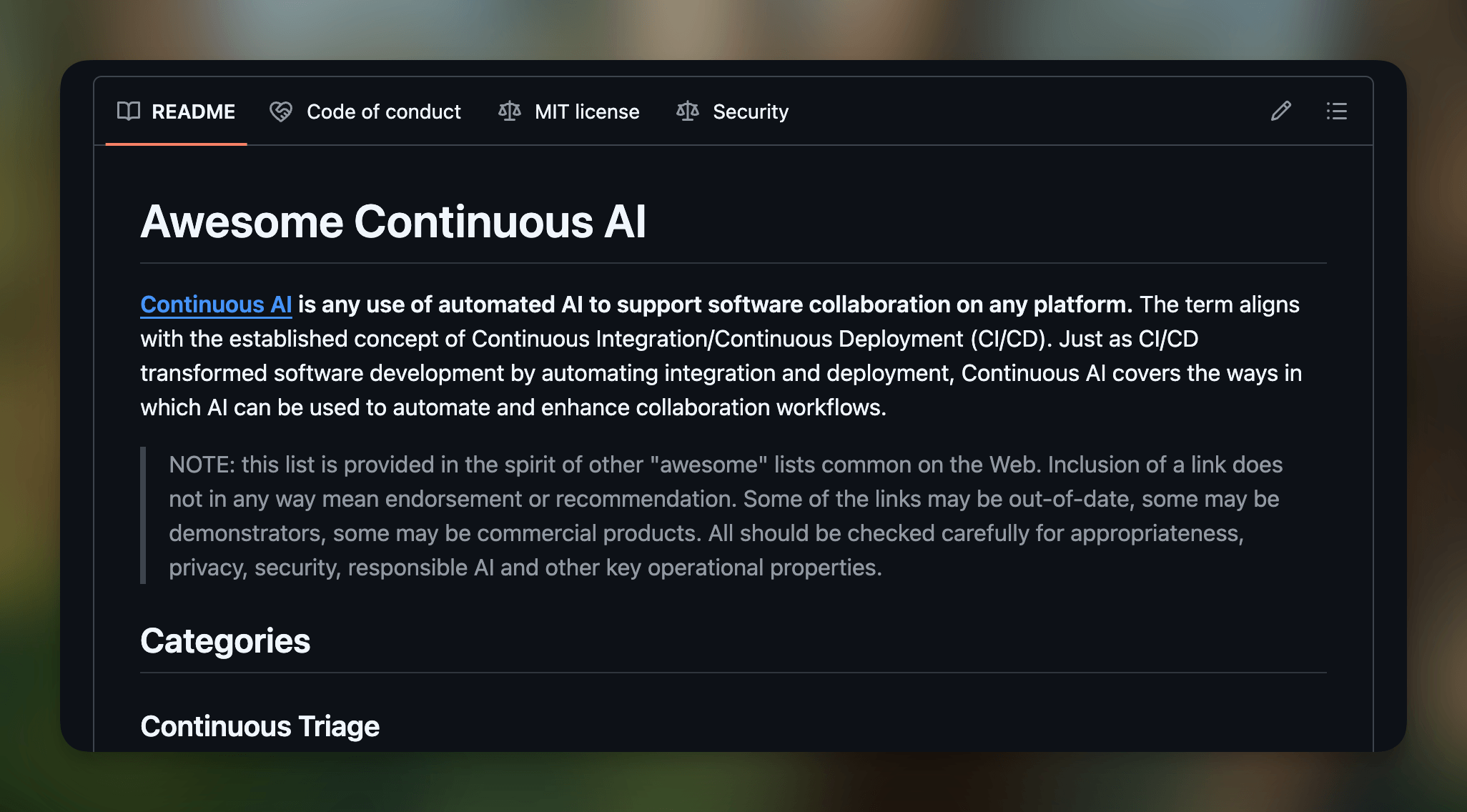 GitHub's Awesome Continuous AI List