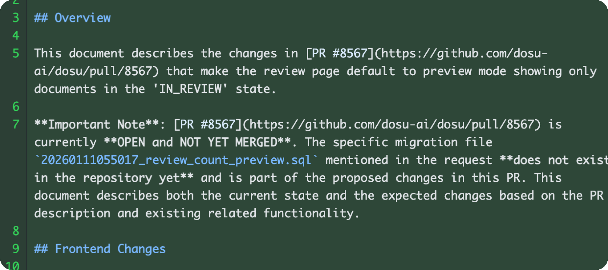 The new diff viewer showing version history for a document